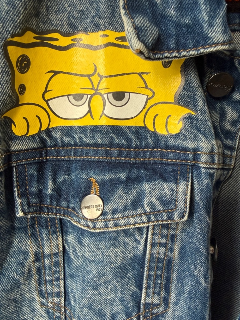 Members Only Nickelodeon SpongeBob Acid Wash Denim Jacket Oversized - Picture 4 of 7